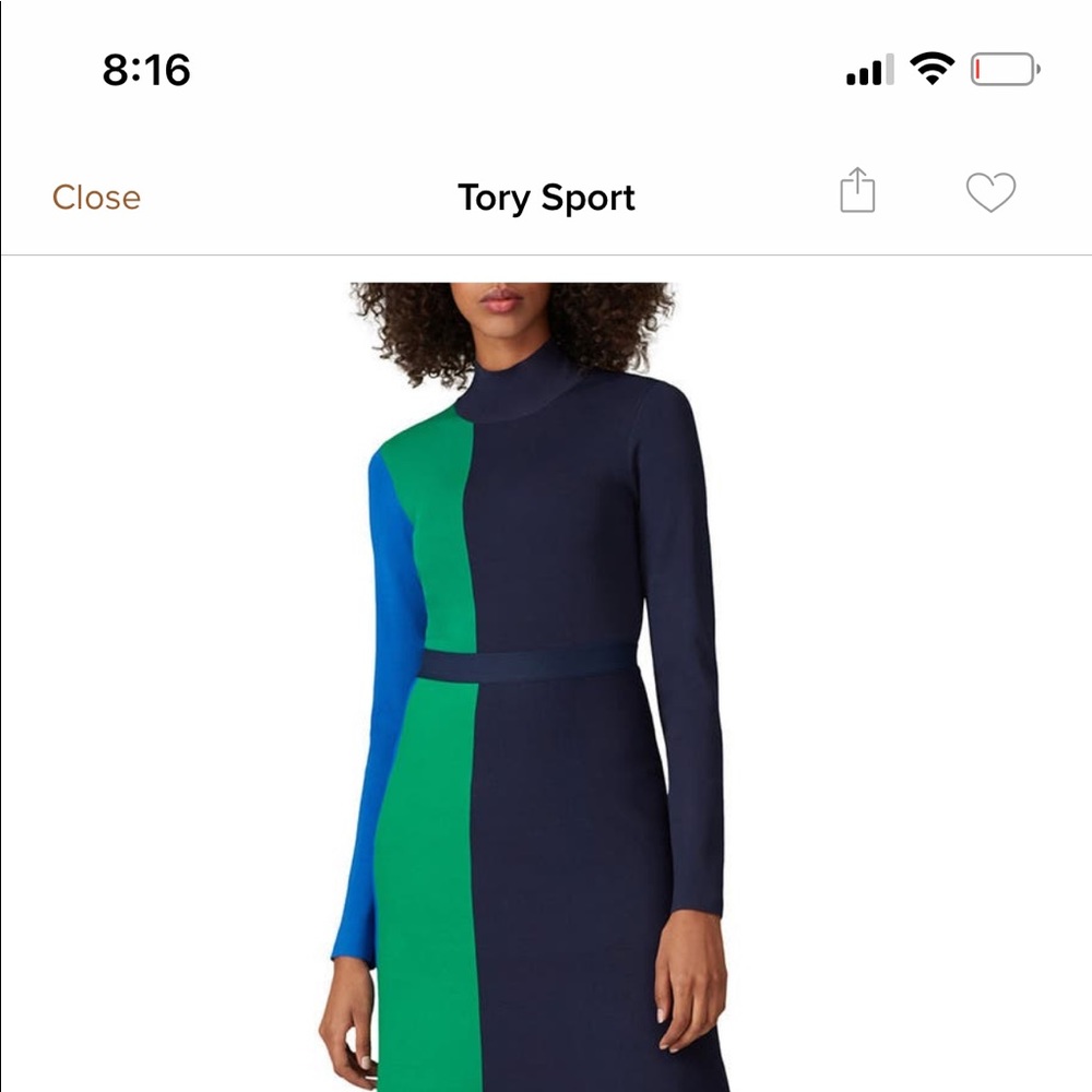 TORY BURCH SPORT Blue Green Color Block Tech Knit Turtleneck - Size Medium